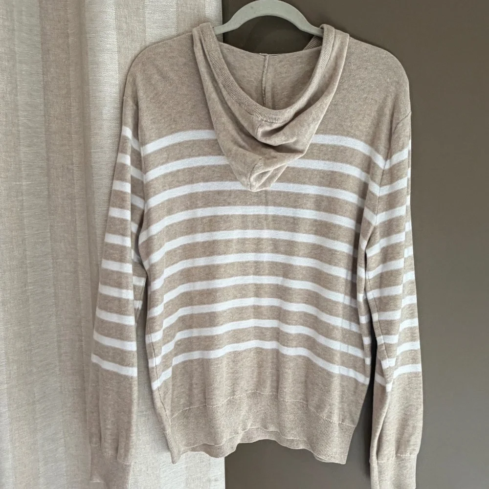 J. Crew Men's Hoodie Tan & Cream Striped Sweater, Size Medium
